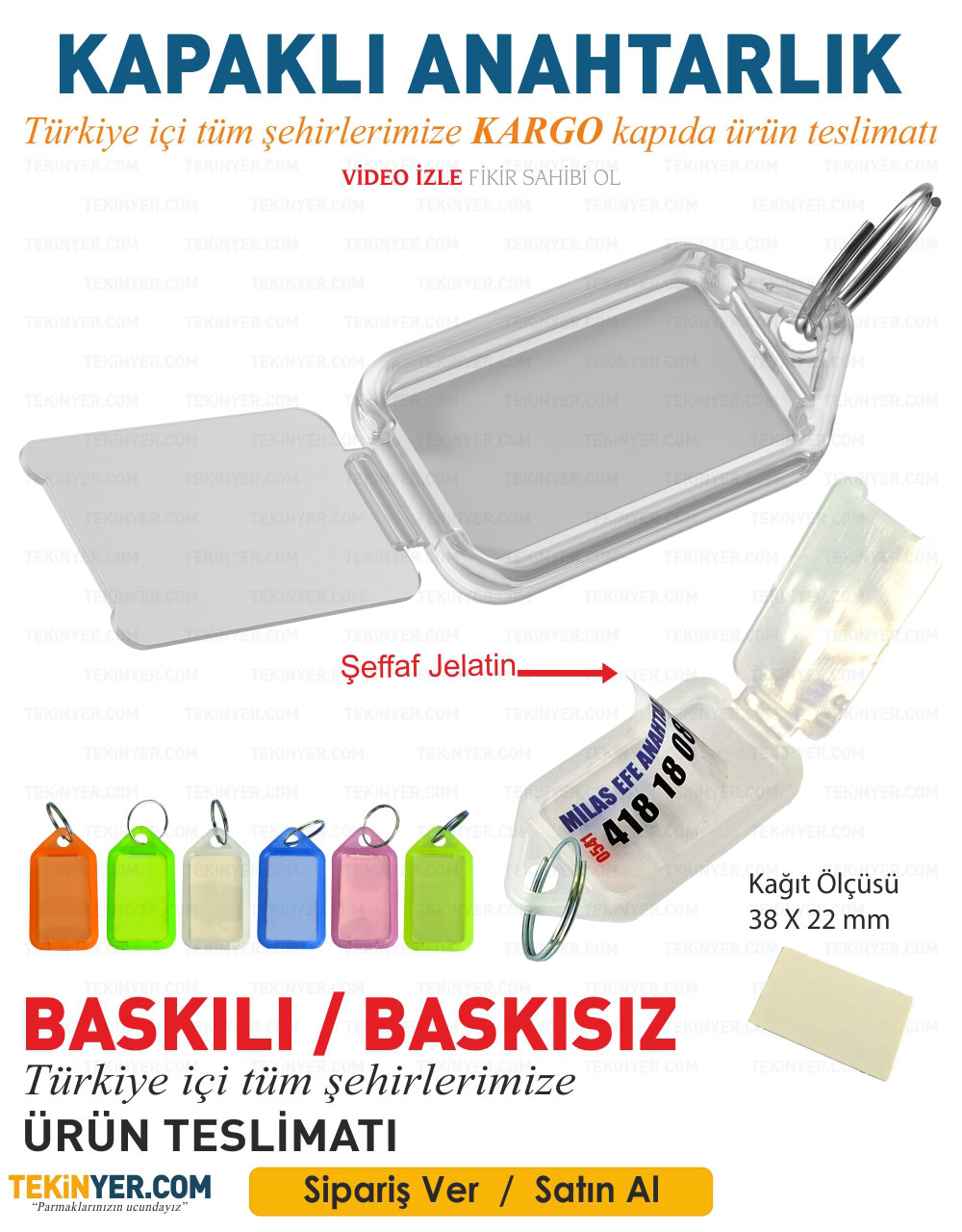  Kapaklı Şeffaf Plastik Anahtarlık